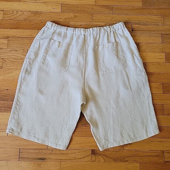 Neiman Marcus Linen Pull On Shorts Beige High Rise Lagenlook Minimalist Travel - Picture 2 of 11
